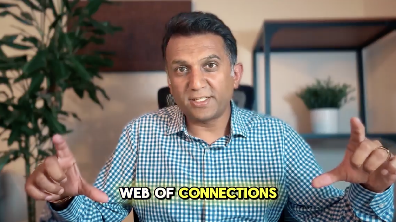 Ashwin speaking in a LinkedIn video, with caption "Web of Connections"